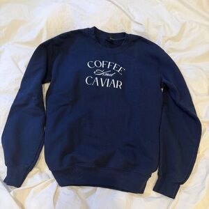 Gildan Navy Crewneck Sweatshirt with White "COFFEE And CAVIAR" Print